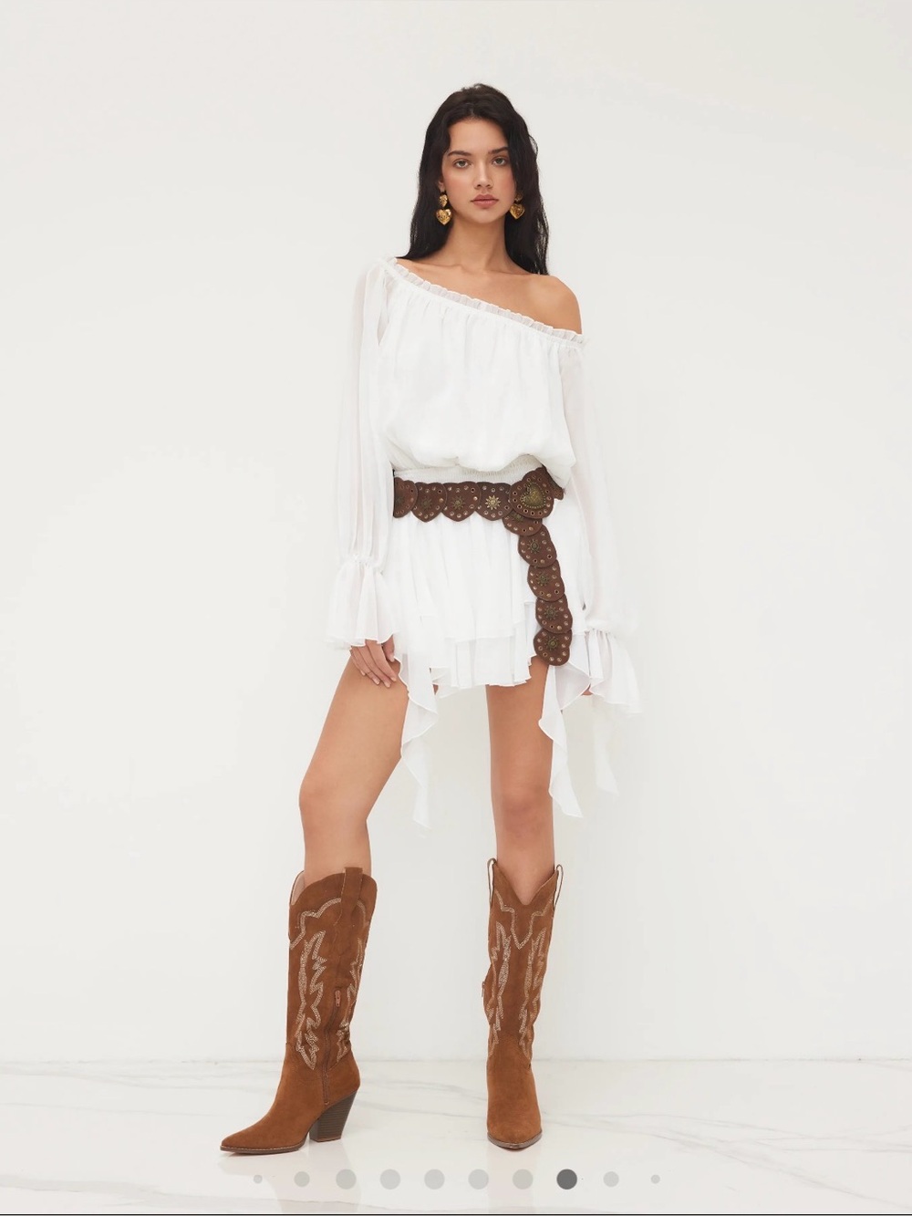 Cider White Off Shoulder Ruffle Romper L NWT Chiffon Boho Western Bridal